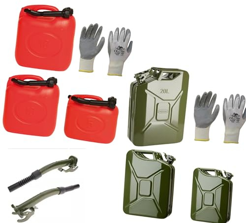 PINTO FERRAMENTA Tanica Benzina Gasolio Carburante Omologata 5 10 20 litri in Plastica o Metallo Beccuccio Guanti in Omaggio per Auto Barca Moto Motosega per Trasporto in Sicurezza (PLASTICA 10LT)