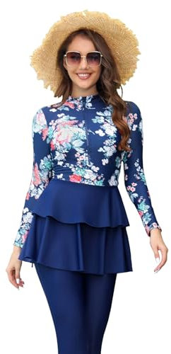 obaSeteck Muslim Swimsuits for Women Floral Modesty Swimwear Islamic Hijab Burkini Beachwear Tankini Swimming Suit (XXL, Z2)