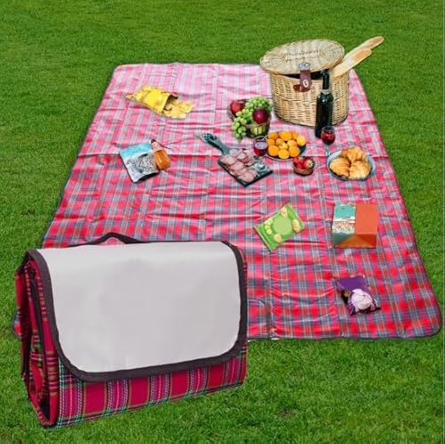 MOLHEM Picnic Blanket with Carrying Handle 200x200CM, Waterproof Sand Proof Beach Blanket Outdoor Garden Washable Picnic Mat Camping Accessories for Outdoor Activities