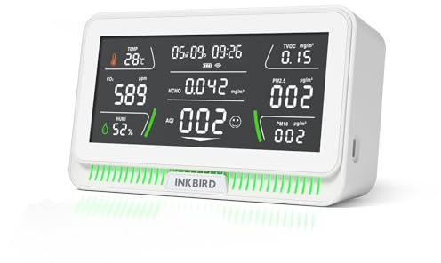 Inkbird Wi-Fi Monitor di qualità dell'aria,10 in 1 Rilevatore di gas TVOC/HCHO PM2.5/PM10/PM1.0 Rilevatore di inquinamento Rilevatore di gas Display a LED Monitor della qualità dell'aria