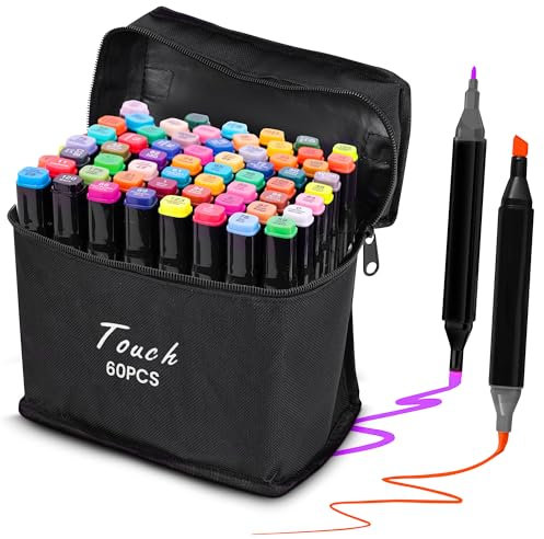 EXTRALINK Alkoholmarker Filzstifte 60 Stück, 2 Sekunde Schnell Trocknende Stifte Set, Marker Stifte mit Doppelseitige Spitze, Lebendige Tintenfarbe, Stifte mit Tragetasche, Zeichnung, Manga