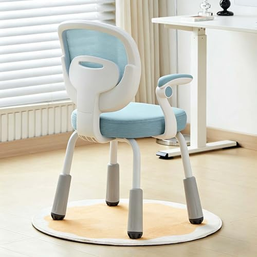 Kinder Schreibtischstuhl Ergonomisch Ohne Rollen - Schreibtisch Stuhl Kind Mädchen Bürostuhl Kinder Mitwachsend Desk Chairs for Teens Höhenverstellbar mit Rückenlehne, Armlehne ,Blau,There handrails
