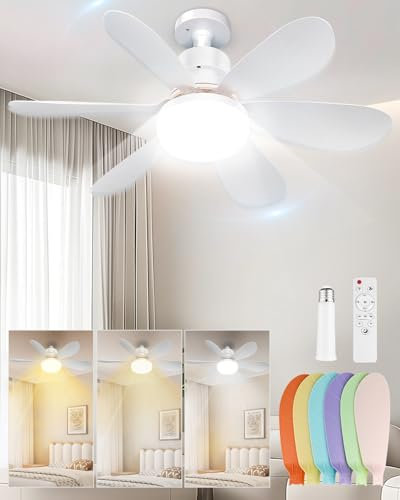 FANSEXPERT Socket Ceiling Fans with Lights and Remote, Dimmable LED Socket Fan Light, 3 Colors 3000K-6500K, 1700 Lumen, E26/27 Light Bulb Screw in Ceiling Fan for Bedroom, Kitchen, Living Room, Garage