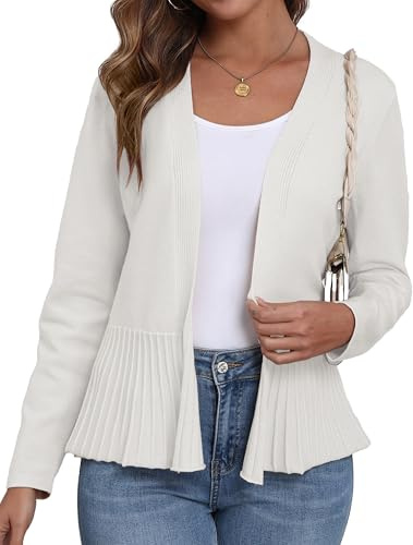 GRECERELLE Womens Cardigan Lightweight Spring Summer Knitted Open Front Cropped Cardigan Ladies Draped Casual Cardigans (White, XL)