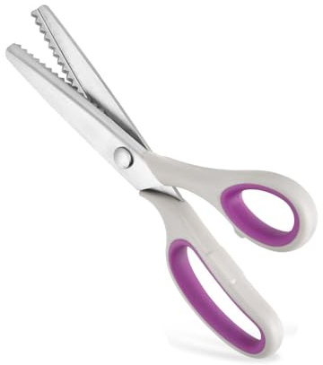9 Inch Zig Zag Craft Scissors Decorative Edge, Pinking Shears Scissors for Fabric Cutting, Professional Dressmaking Sharp Fabric Sewing Scissors, Comfort Grips Scrapbook Scissors (Grey+Purple)