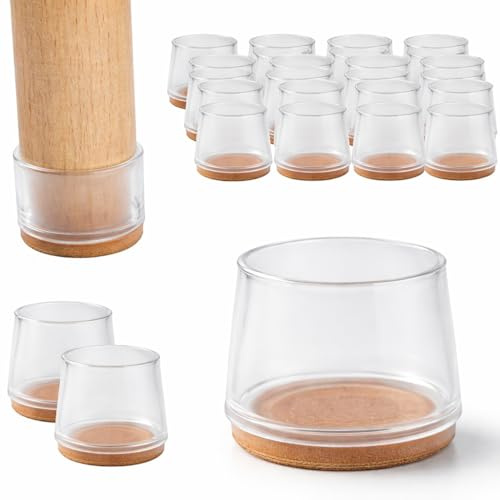 16 Gommini Universali per Sedie in Silicone e Feltro – Tappi Piedini Antigraffio e Antirumore – Compatibili Gambe Rotonde 32–46 mm e Quadrate 22–36 mm – Per Parquet, Laminato e Gres