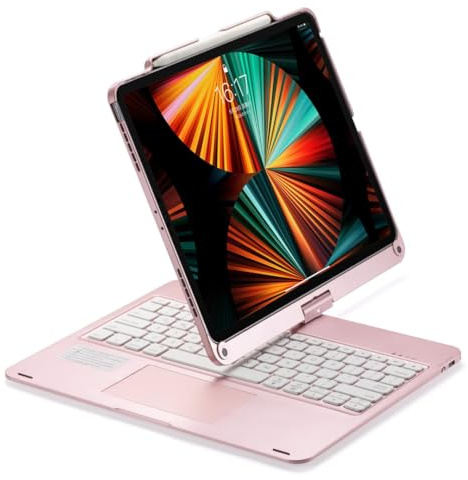 kaidisen Étui avec clavier pivotant à 360° pour iPad Pro 13 M4/Air 13/Pro 12.9 6e 5e 4e 3e génération avec pavé tactile rétroéclairé à 7 couleurs, clavier pliable rétroéclairé pivotant à 360°