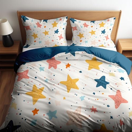 CozyRest 3 Teile Kinder Bettwäsche Set, Wendebettwäsche Mikrofaser, Stern Bettbezug, 200 x 200 cm Reversible, Blau / 80 x 80 cm Kissenbezug, Pflegeleicht