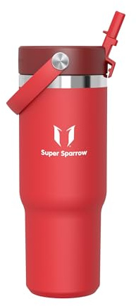 Sparrow Trinkflasche Edelstahl - Twistpath Thermosflasche mit Flex-Strohhalmdeckel - 900ml - BPA-frei Thermobecher & Auslaufsichere Thermoskanne - Kompatibel mit gängigen PKW-Getränkehaltern | Isolierbecher Thermosflasche Wasserflasche Autobecher, Auslaufsicher & Spülmaschinenfest, BPA-frei, Heiß & Kalt für Alltag