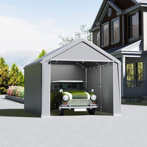 UISEBRT Garage per tende da 3 x 4 m – tettoia e tenda da campeggio in un unico – riparo e tenda da pascolo con robusto telone in PE, telaio in acciaio, rinforzo sul tetto e sul pavimento, resistente