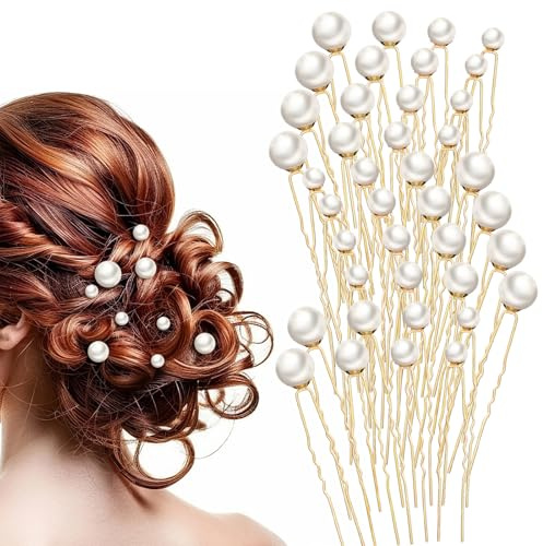 YUXIANLB Wedding Pearl U Shaped Flower Pins Hair Clips Pearl Hair Pins 40PCS Bobby Pin Jewelry Boho Vintage Hairpiece for Brides and Bridesmaids Style Hairs Accessories for Bridesmaids Women