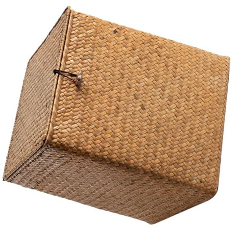 Toddmomy Panier De Rangement avec Couvercle Panier Paille Paille Boîte De Rangement Tressée Artisanale