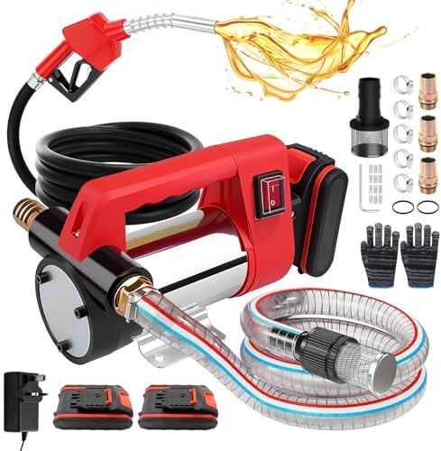 Fuel Transfer Pump Battery Powered, 12 GPM Electric Diesel Transfer Pump Kit with 2 x 2.0Ah Batteries, Portable Cordless Oil Dispenser with Auto Shut-Off Nozzle & Hoses for Diesel Kerosene Transfer
