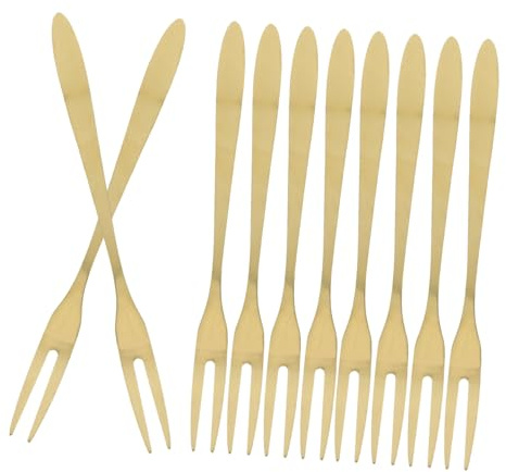 DECORNIJIA 10 Piezas Tenedores de Fruta de Acero Inoxidable Tenedores de Aperitivo Reutilizables con Dos Puntas Palillos para Cóctel y Fiesta Utensilios para Bar y Hotel