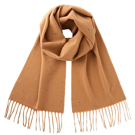 CALVIN & OLIVIA Lightweight Ultra-Soft Scarf - Perfect Holiday Gift for Men & Women - Camel Tassel Scarf with Multicolor Polka Dots