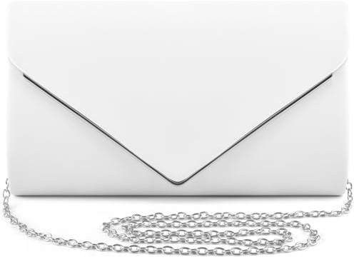 ERKOON Leder Handtaschen Weiße, Clutch mit Abnehmbarer Kette, Elegant Envelope Abendtasche,Umschlag Crossbody für Wedding, Dinner, Prom, Cocktail