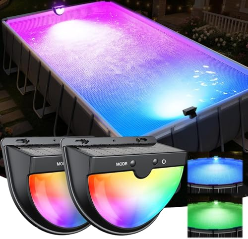 PoolLeader 2026 Neu Poolbeleuchtung Solar, Pool Lichter Solar für Metallrahmen-Aufstellpool, LED Poolbeleuchtung mit Mehrfarbig Lichtmodi, Wasserdicht und Stoßfest,Pool Lampen LED für Garten - 2 Stück