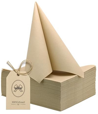 100% Mosel Airlaid Servietten, 50 Stück (40 x 40 cm), in Sand Beige | Stoffähnlich und beidseitig farbig – Premium Tischdeko für Hochzeit, Kommunion, Konfirmation, Taufe und Geburtstag