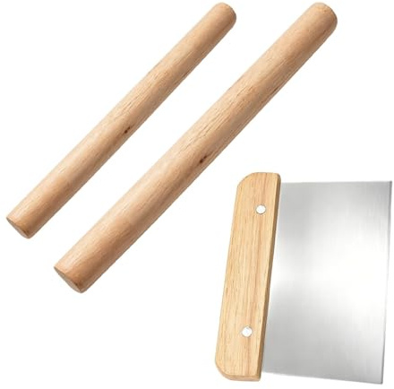 Nudelholz Set 3-teilig (2 Rollen: 27 cm & 21 cm), Holz Und Edelstahl Rolling Pin, Teigroller Mit Teigschaber Und Aufbewahrungsbox, Backzubehör Für Haushalt Und Küche