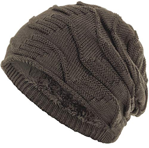 Compagno Mütze warm gefütterte Wintermütze Elegantes Strickmuster Beanie Einheitsgröße, Farbe:Hellbraun