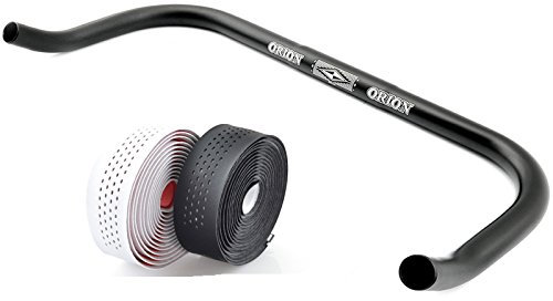 Bullhorn Fixie Singlespeed Lenker 400mm breit Schwarz mit Lenkerband spezial Weiß