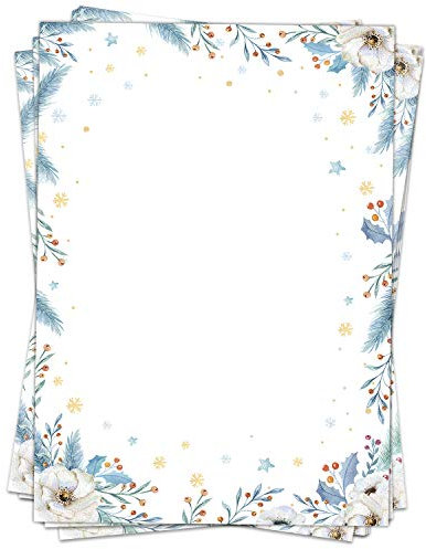Weihnachtspapier A4 | Weihnachtsbriefpapier beidseitig bedruckt, 50 Blatt | Premium Briefpapier Weihnachten edles Motiv | weihnachtliches Motivpapier Schreibpapier Druckerpapier 90 g/qm