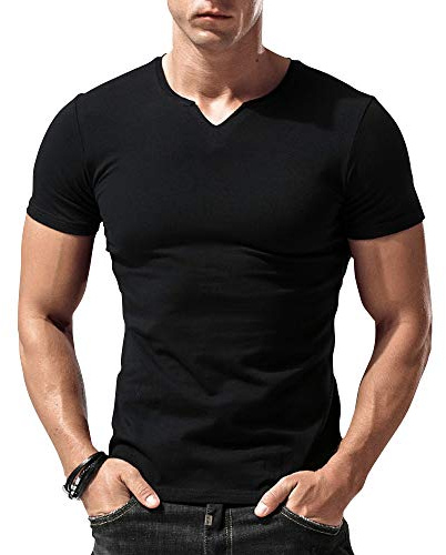 Hombres Ajustado Manga Larga Henley Camiseta Casual Cuello Pico Camisetas Algodón