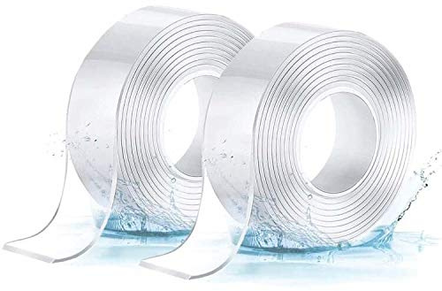 GLER Ruban Adhésif Double-Face, 2 PCS, Ruban Adhésif Nano Réutilisable, Nano-Bande Amovible sans Trace, Ruban Multifonctionnel pour le Ménage Industriel (20mm*3 m *1mm)