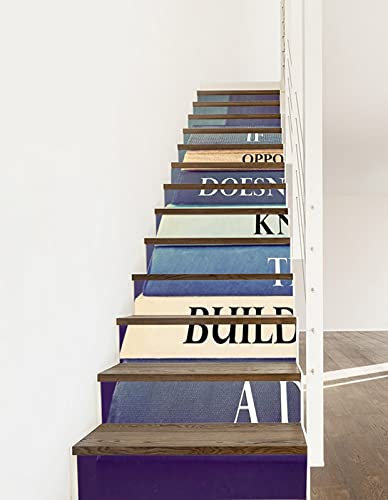 A.Monamour 13 Pezzi Adesivi per Scale Alzate Gradini Autoadesiva 3D Citazioni Ispiratrici Lettere Scritte Su Una Pila Di Libri Vinile PVC Adesivo Pellicola Scala Scalini Poster Stickers Decalcomania