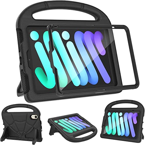 Étui pour iPad Mini 7(A17 Pro) et iPad Mini 6 (A15) 2021 pour enfants (7e/6e génération), léger, résistant aux chocs, protection d'écran intégrée avec poignée et support, noir