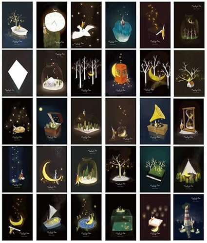 ZPPLD Postkarten 30 Stück,Leuchtet im Dunkeln, Postkarten Set, Premium Postkarten Danksagungskarten Gästebuch Poster-Reisepostkarten Glow In The Dark Postcard (Mr Rabbit)