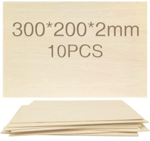 OWLKELA 10 piezas Tilo Tablero, 300 * 200 * 2mm - Hojas de Madera Manualidades, Recortes de Madera para Manualidades, Ideal para Proyectos de Láser, Artes y Manualidades, Grabado en Madera