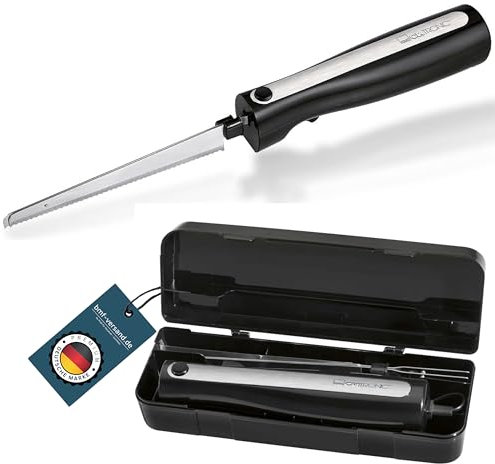 Cuchillo eléctrico para pan de carne con cuchillas dobles de acero inoxidable, incluye caja y paño de cuidado, cuchillo electrónico, potente motor de 120 W, silencioso, inoxidable, color negro