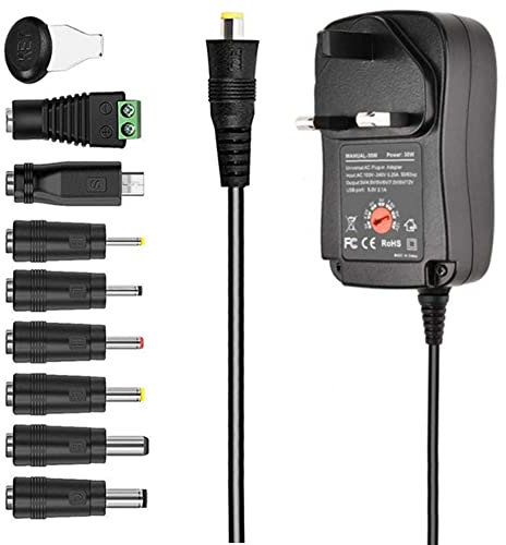 GutReise Universal Power Supply, 220V TO 6V-24V Adjustable DC Charger with USB Port and 8 Selectable Adapter Tips for Wifi Adapter Electronics