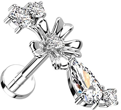 beyoutifulthings 1 Knorpel Ohr-Stecker Blume Zirkonia Clear Silber Piercing-s Chirurgenstahl Schraub-Verschluss Stab 8-mm lang