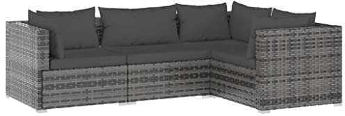 vidaXL Gartenmöbel 4-TLG. mit Kissen Ecksofa Mittelsofa Sofa Lounge Sitzgruppe Gartenset Garten Garnitur Gartensofa Poly Rattan Grau