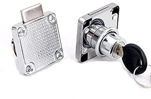 Cold Rolled Steel Cam Locks, Stainless Steel Color Square Furniture Cabinet Drawer Cupboard Door Security Lock with 2 Keys, 36x36mm