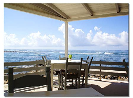 Glücksvilla - Kreta Meerblick - div. Maße (modernes Acrylglas-Bild 5 mm, 100 x 80 cm) aus DE - Kunstdruck XXL Deko-Wandbild quer - Griechenland Insel Küste Taverne Strand Meer Fotografie