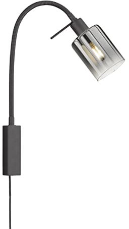Fischer & Honsel | Wandspot flex, Bettleuchte, Iska | sandschwarz| Glas| rauchfarben zu klar| B: 8,50 cm, H: 40,00 cm, Ausl. Wand: 35,00 cm| Schnurschalter| 1x E14 max. 10,0 Watt| 30439