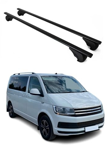 OMAC Dachträger Querträger für VW Transporter Multivan Caravelle T6 2015-2024 – TÜV/DIN 75302:2019 – Abschließbar – Max. 75 kg – 2 Stangen Schwarz