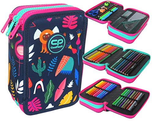 CoolPack XXL Pencil Case 3-Compartment School Pencil Case, Triple Pencil Case for One Girl, Lady Colour, Pencil Case 44-Piece Filled Student Case 3-Tier, blue, Pencil case
