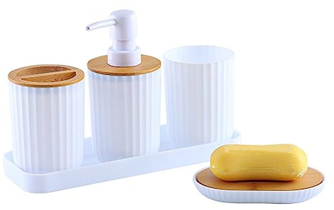 ohfruit Lot de 5 porte-brosses à dents - Distributeur de lotion - Porte-gobelet - Porte-savon - Réutilisables et incassables - Accessoires de salle de bain - Blanc