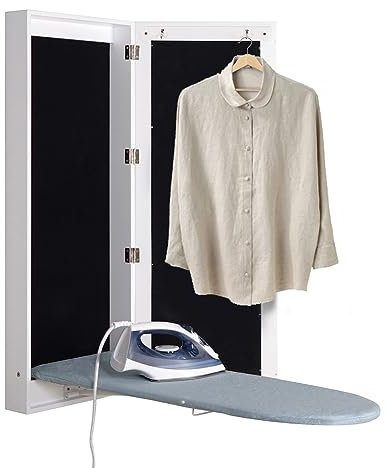 LuusMm Armoire De Planche À Repasser Mural, Armoire De Planche À Repasser Mur À Mur avec Miroir/Espace De Rangement, Table De Rangement De Repliage Pliable