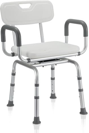 Eulenke Duschstuhl, 360° Drehbarer Duschhocker, Anti Rutsch und Stabil Duschsitz, Badewannensitz 4 Fach höhenverstellbar, Badhocker mit Rückenlehne und Armlehne, Badsitz belastbarkeit bis 180kg