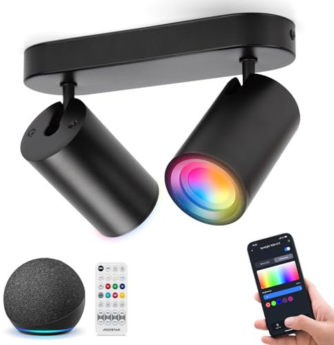 Aigostar Lámpara de Techo GU10 2 Focos Compatible con Alexa Bluetooth Mesh, Plafón de Techo LED Inteligente, Regulable Colores y 2700-6500K, Apliques Interior para Salas Pasillos con Control Remoto