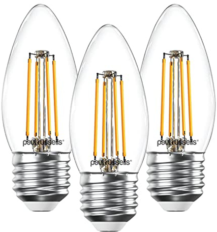 paul russells LED Filament Candle – Dimmable Edison Screw E27 Light Bulbs, 4.5Watt 470Lumens C35 LED Bulbs, 40w Equivalent, 2700K Warm White Dimmer ES Energy Saving Chandelier Lamps, 3 Pack