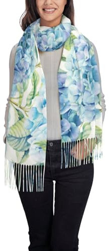 COMAAM Foulard long en velours à rayures arc-en-ciel à pois noirs et blancs imitation cachemire (style horizontal) pour une chaleur quotidienne, Fleur d'hortensia., taille unique