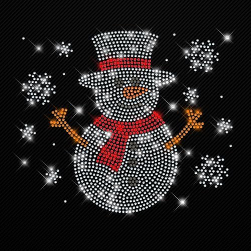 Glitzerdeals Bügelbilder Karneval Strass Schneemann mit Schneeflocken Aufbügler für Textilien Schneemann Bügelmotiv Schnee Strass Bügelbild Schneemann
