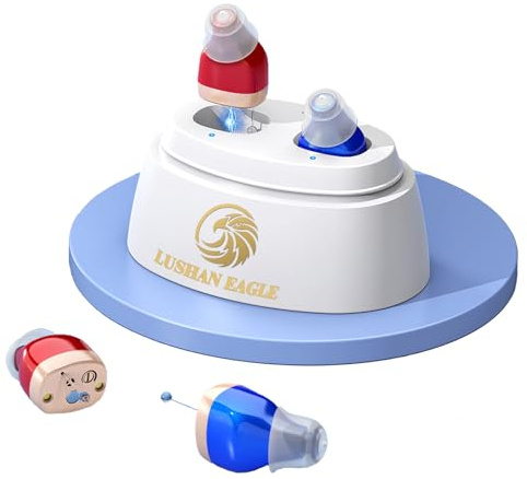 LUSHAN EAGLE Amplificador De Chip Digital en el oído Sonido Claro Mini Inalámbrico Inteligente Reducción De Ruido Auriculares De Amplificación Recargables (Beige) (Rojo Azul)