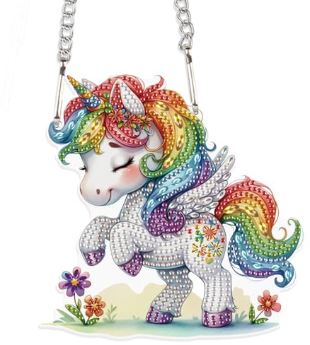 JISHSHAY Diamond Painting Pendant DIY Unicorn Wind Chimes Special Shaped Crystal Suncatcher Garden Art Keyrings Window Suncatchers